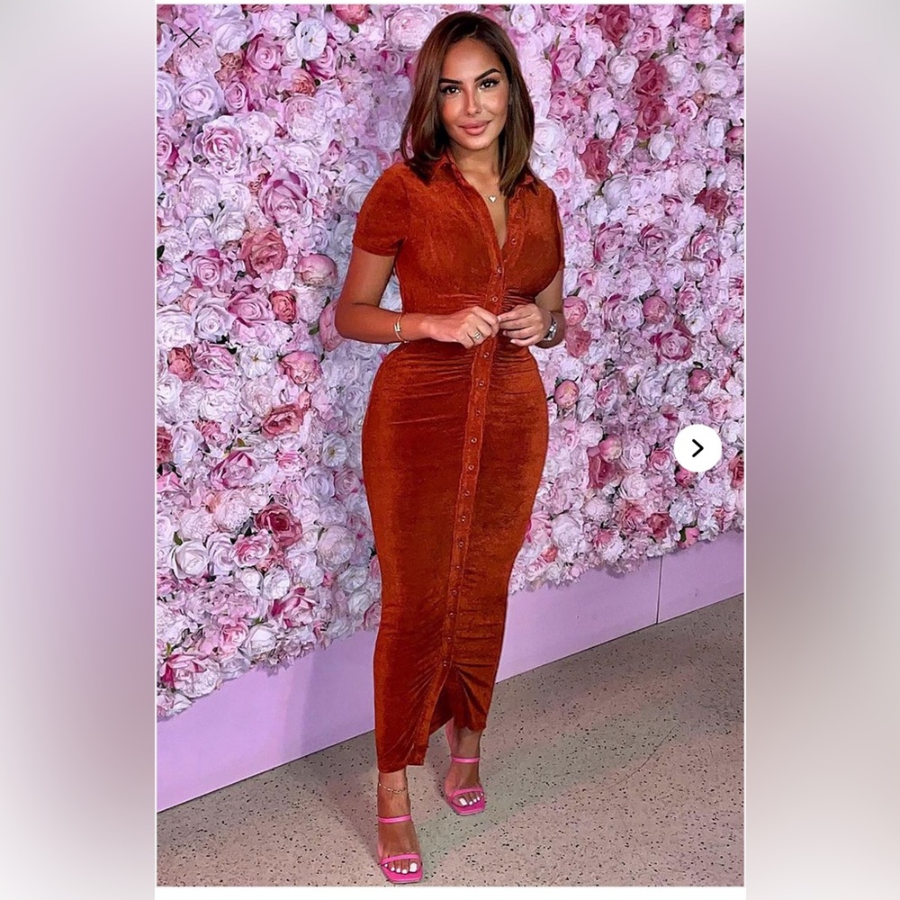 Fashion Nova Rust Button-Down Dress